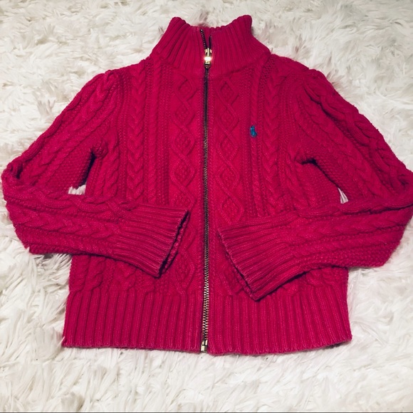 Ralph Lauren Pink Aran Knit Zip Cardigan Sweater - Picture 1 of 2